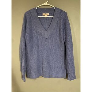 Philosophy Light Blue Purple Pointelle Sleeve V-Neck Sweater Size Medium